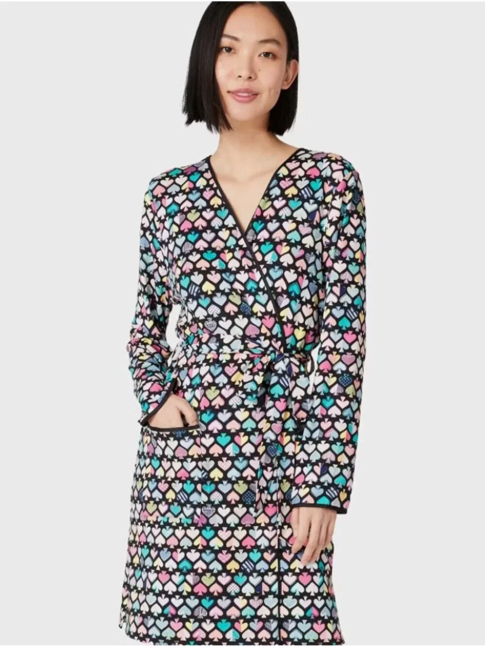Kate Spade Graffiti Spades Short Robe Multicolor Wrap Lounge Robe M